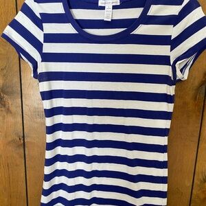 Ambiance Navy and White Striped Scoop Neck Tee